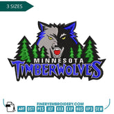 Minnesota Timberwolves Embroidery Design – Wild Team Logo in 3 Sizes - FineryEmbroidery